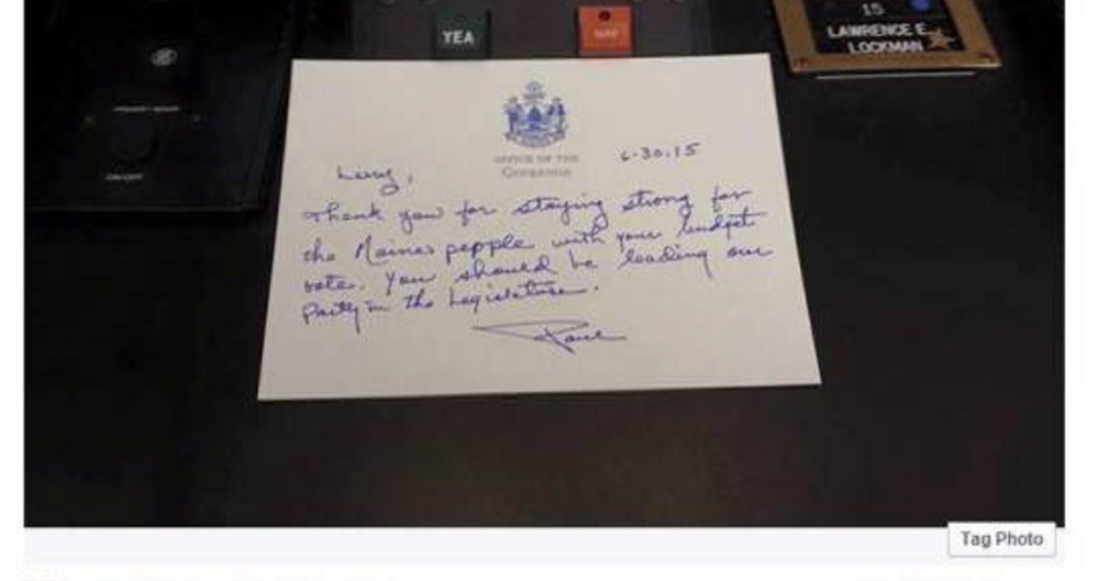 This note was sent from Gov. LePage to reward a lawmaker, but others have been used to punish, like the one that may have led the Good Will-Hinckley board of directrors to drop House Speaker Mark Eves.