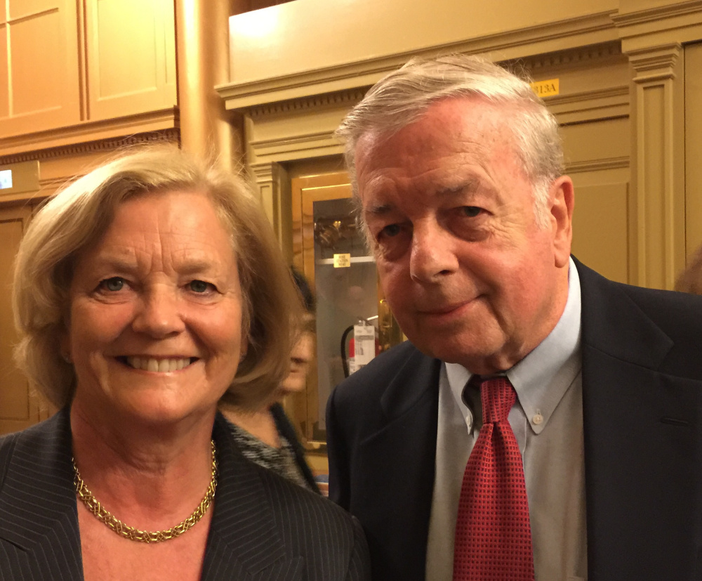 U.S. Rep. Chellie Pingree, D-Maine, attends the address by Pope Francis on Thursday with former Maine governor and congressman Joseph Brennan as her guest in the House gallery.