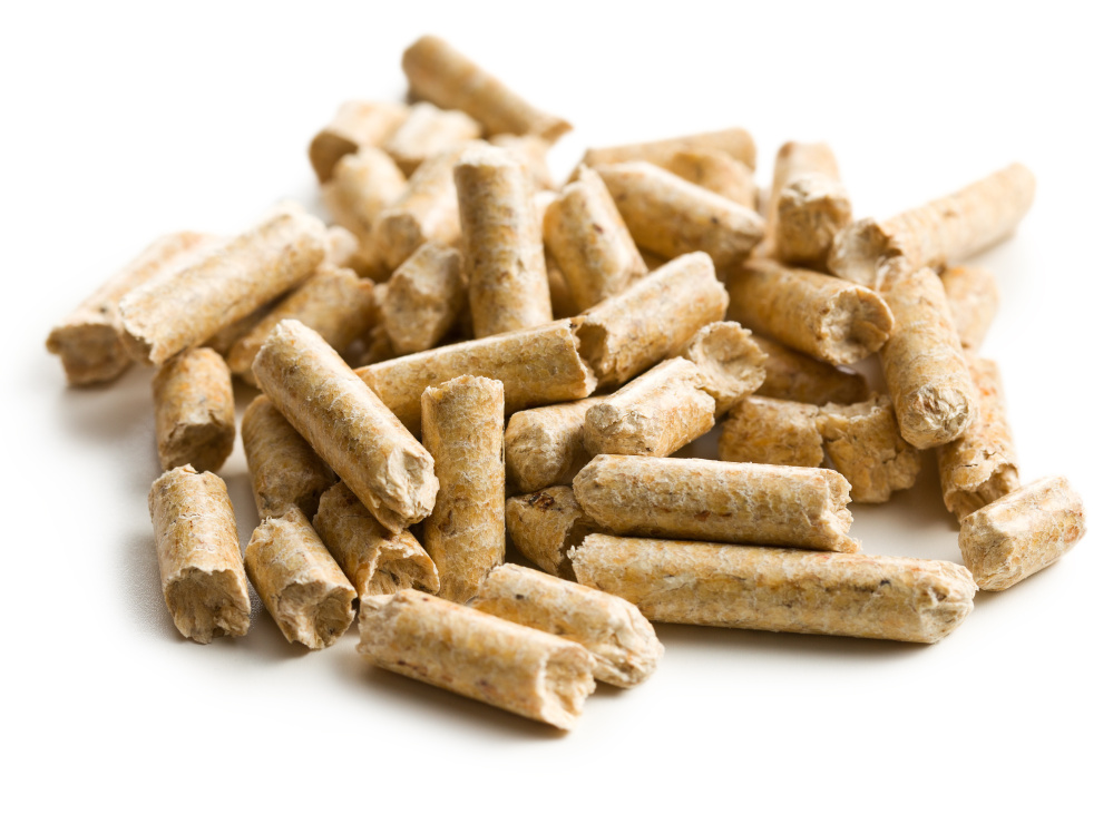 Wood pellets fuel wood pellet boilers for whole-house heat.