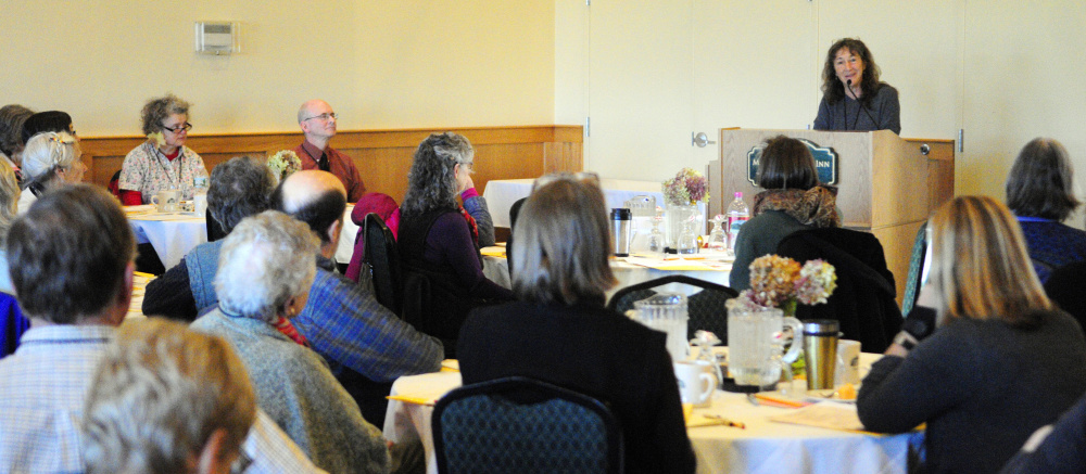 Katherine Leo opens the Singing for Those at the End of Life gathering Saturday at Maple Hill Farm conference center in Hallowell. “We’re right next to the rawest grief we will ever see,” she said.