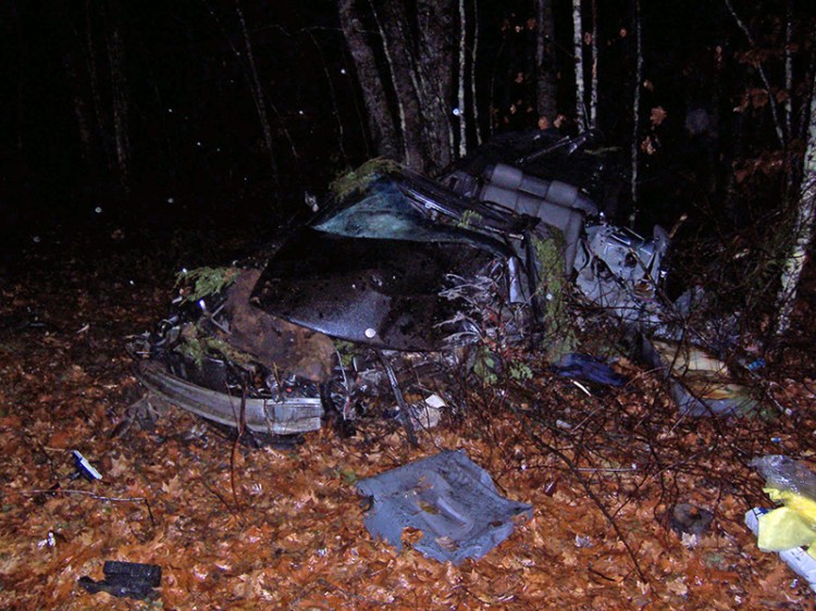 Scene of the crash in Whitefield where Cory A. Barter died Thursday night.