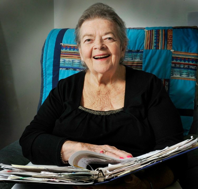 Monday, November 19, 2012. Joan Sheedy has started a program in which volunteers shovel porches, sidewalks, and steps of elderly people. Sheedy keeps track of her 156 clients and the volunteers with her notebook and her home phone. John Ewing/Staff Photographer