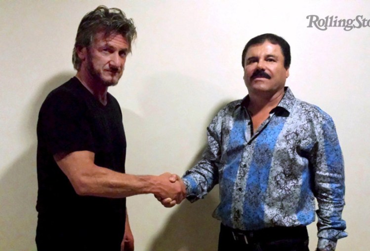 Actor Sean Penn shakes hands with Mexican drug lord Joaquin "Chapo" Guzman in Mexico, in this undated Rolling Stone handout photo obtained by Reuters on Sunday. The photo was taken for authentication purposes. 