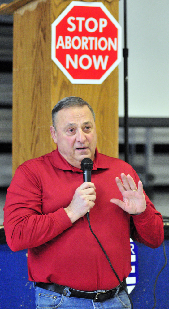 Gov. Paul LePage addresses the rally.