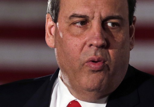 Tears well up in Mary Pat Christie’s eyes as her husband, Republican presidential candidate New Jersey Gov. Chris Christie, addresses supporters during a primary night rally in Nashua, N.H., on Tuesday, where he finished behind most rivals.