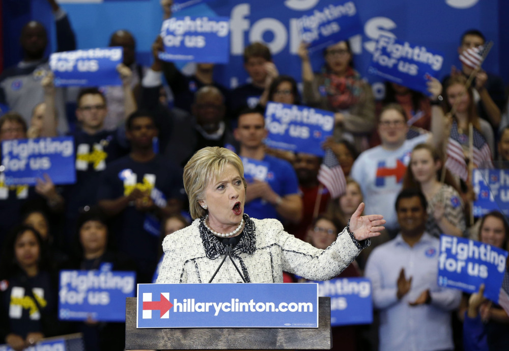 Democratic presidential candidate Hillary Clinton speaks to supporters at her election night watch party after winning the South Carolina Democratic primary in Columbia, S.C., Saturday, Feb. 27, 2016.