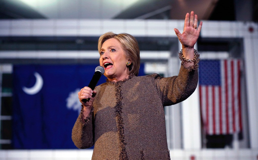 Hillary Clinton speaks Friday at a rally in Columbia, S.C. With a wide lead in the polls over Bernie Sanders, she focused her remarks on Republicans.
The Associated Press