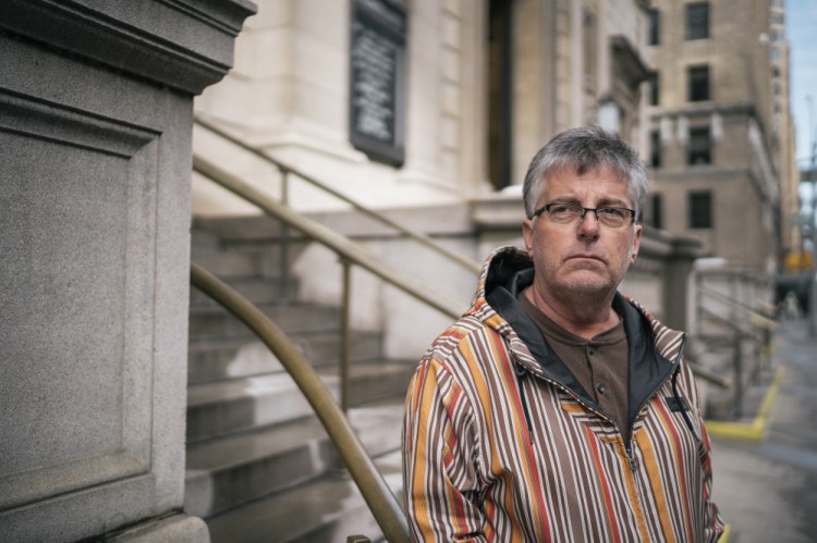 Neal Gumpel, 57, regularly protests outside the Church of St. Ignatius Loyola, the Manhattan headquarters of the Society of Jesus. Gumpel says he was sexually molested by a Jesuit priest, the Rev. Roy Drake, during a visit to Maine Maritime Academy in Castine in June 1974.