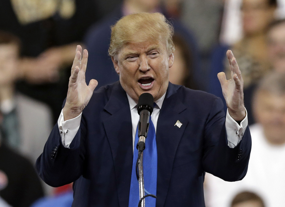 Republican presidential candidate Donald Trump speaks at a campaign rally at the I-X Center in Cleveland.