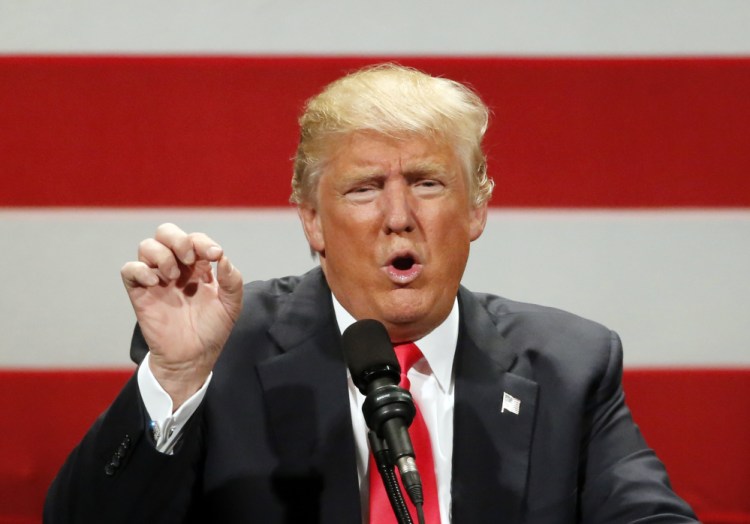 Republican presidential candidate Donald Trump speaks at a rally at the Milwaukee Theatre Monday in Milwaukee.