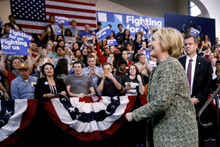 Democratic presidential candidate Hillary Clinton, right, greets supporters after speaking at Carnegie Mellon University on a campaign stop Wednesday in Pittsburgh.