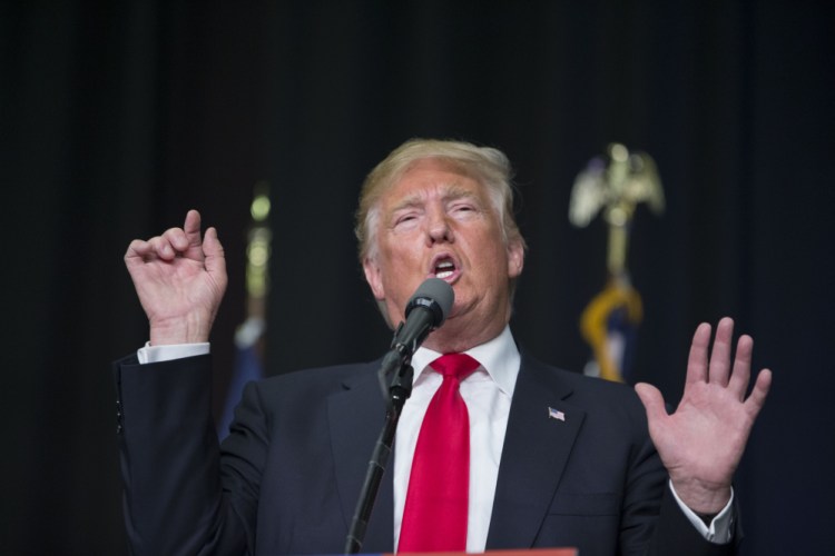 Republican presidential candidate Donald Trump speaks during a campaign rally at West Chester University on Monday in West Chester, Pa. 