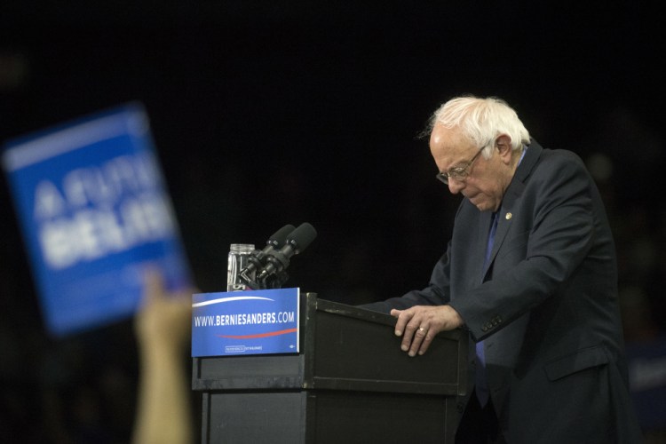 Democratic presidential candidate Sen. Bernie Sanders, I-Vt., pauses as he speaks during a campaign event at the Big Sandy Superstore Arena on Tuesday in Huntington, W.Va.