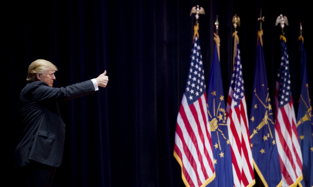 Republican presidential candidate Donald Trump gives a thumbs-up Thursday in Evansville, Ind. "People just want this to be over with," said the former Colorado Republican Party chairman.