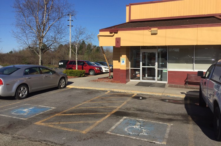 The scene outside Denny's on Brighton Avenue, where a man was stabbed in the parking lot just outside the entrance early Thursday morning.
Photo by Matt Byrne/Staff Writer