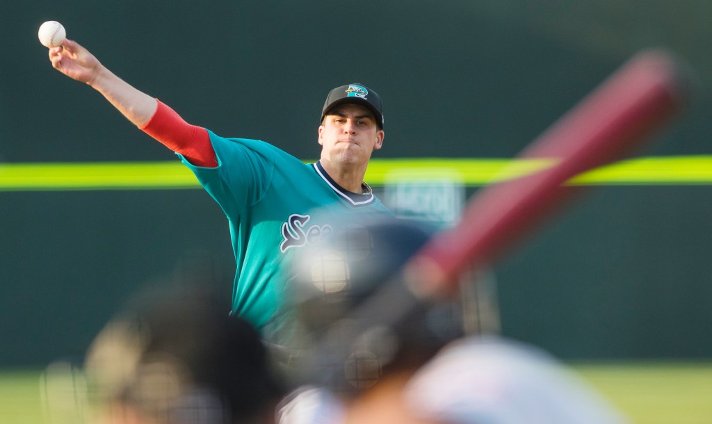 Sea Dogs starter Keith Couch delivers to a Binghamton batter in Thursday's game at Hadlock Field.
Carl D. Walsh/Staff Photographer