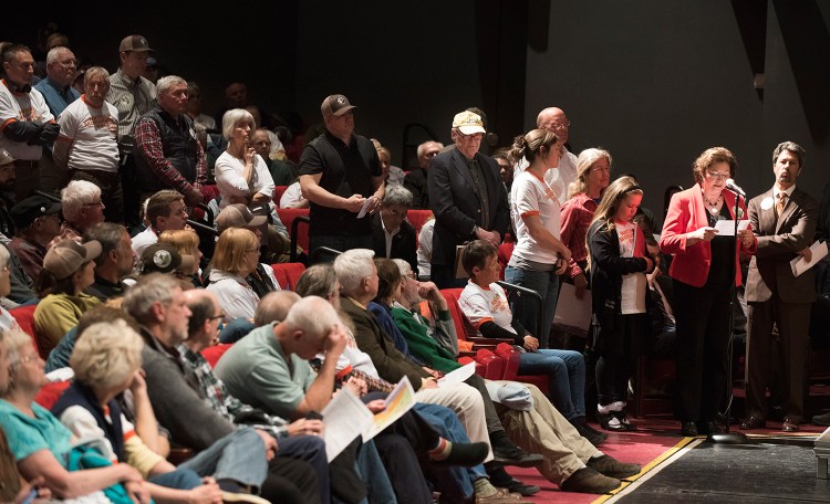 People line up at a hearing in Orono on Monday for a chance to speak on a proposal to create a North Woods national monument in the Katahdin Region. While National Park Service Director Jonathan Jarvis heard from both sides at the event, the majority of the 1,000-plus people in attendance supported the national monument designation.