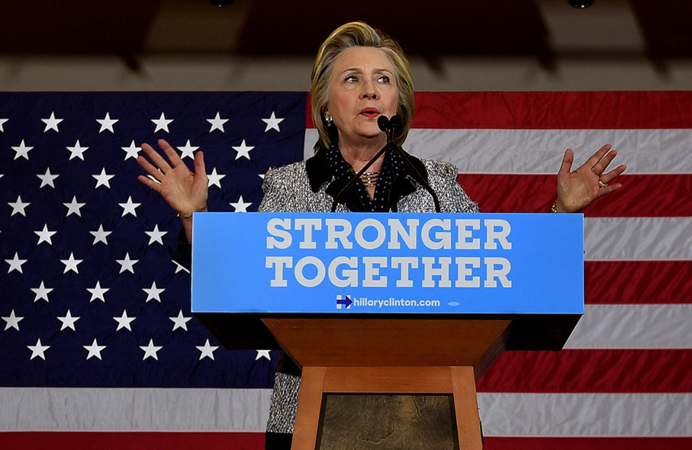 Hillary Clinton addresses the International Brotherhood of Electrical Workers Local Union No. 5 in Pittsburgh Tuesday, prior to the closing of the District of Columbia primary.