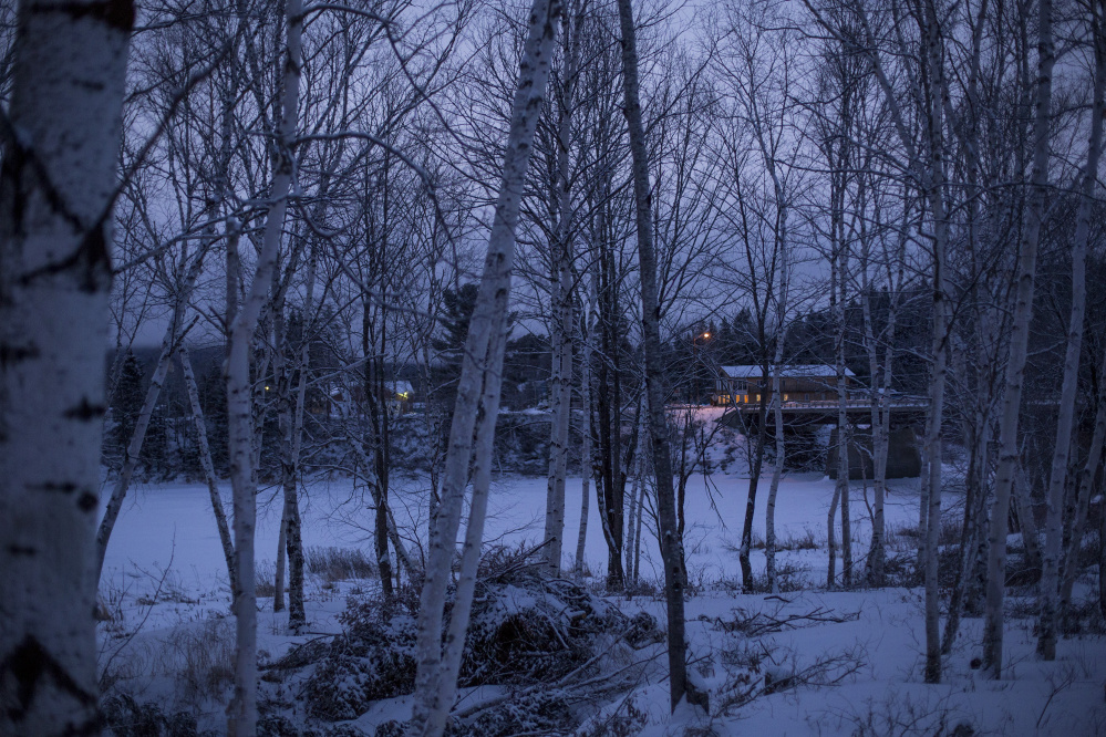 Downtown Allagash is seen during predawn hours Feb. 9, four days after a Maine Warden Service poaching sting culminated in a raid. The Maine Sunday Telegram hasn't received public records requested months ago on the warden service's undercover actions in Allagash.