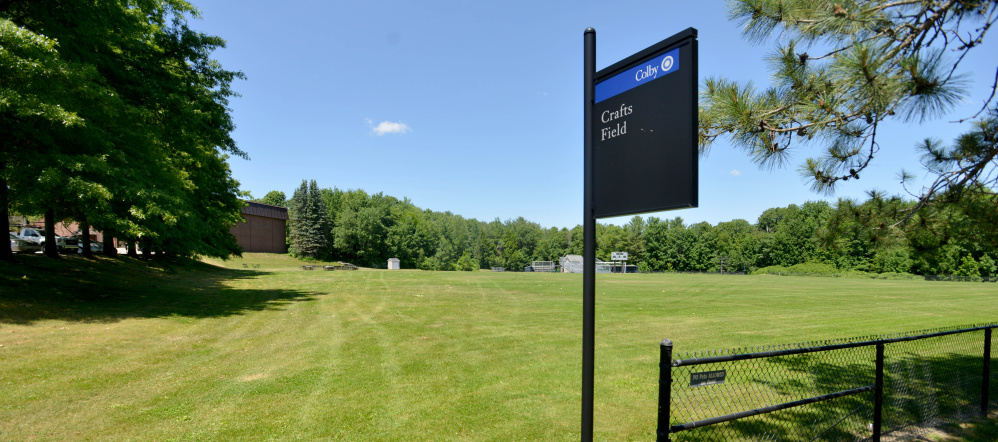 This area behind Colby College's Harold Alfond Athletic Center, seen Friday, will be the site of thee new athletic fields, one of which will have artificial turf. The Waterville Planning Board on Monday will consider an informal application for the project.