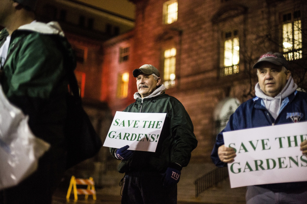 Rick Fortino of Westbrook, left, and Steve Defilipp of Portland urge preservation of the Forest Gardens tavern in February as the Historic Preservation Board met at City Hall.