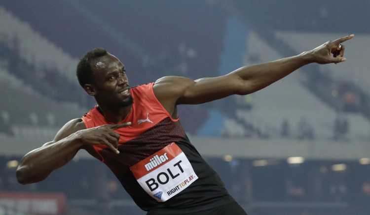 Usain Bolt of Jamaica poses for photographers after he won the men's 200 meter race during the Diamond League anniversary games in London last week.   Associated Press/Matt Dunham