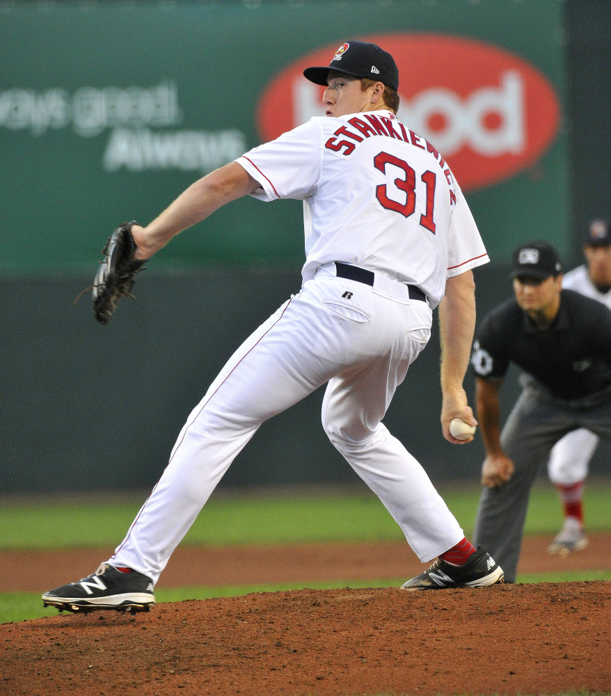 Pitcher Teddy Stankiewicz allowed three runs on four hits and three walks in six innings as the Sea Dogs lost to the Fisher Cats 4-0 on Monday at Hadlock Field.