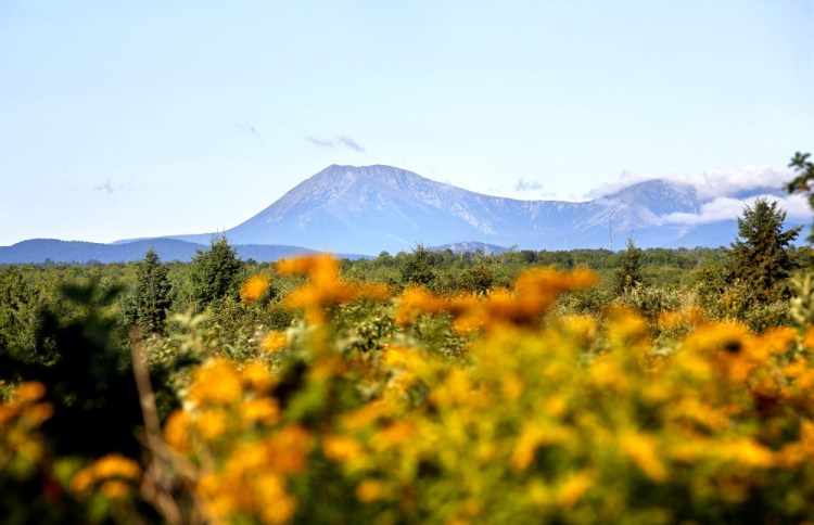 Mount Katahdin is seen in a view from Route 159 in Patten, bordering the Katahdin Woods and Waters National Monument on August 27, 2016.