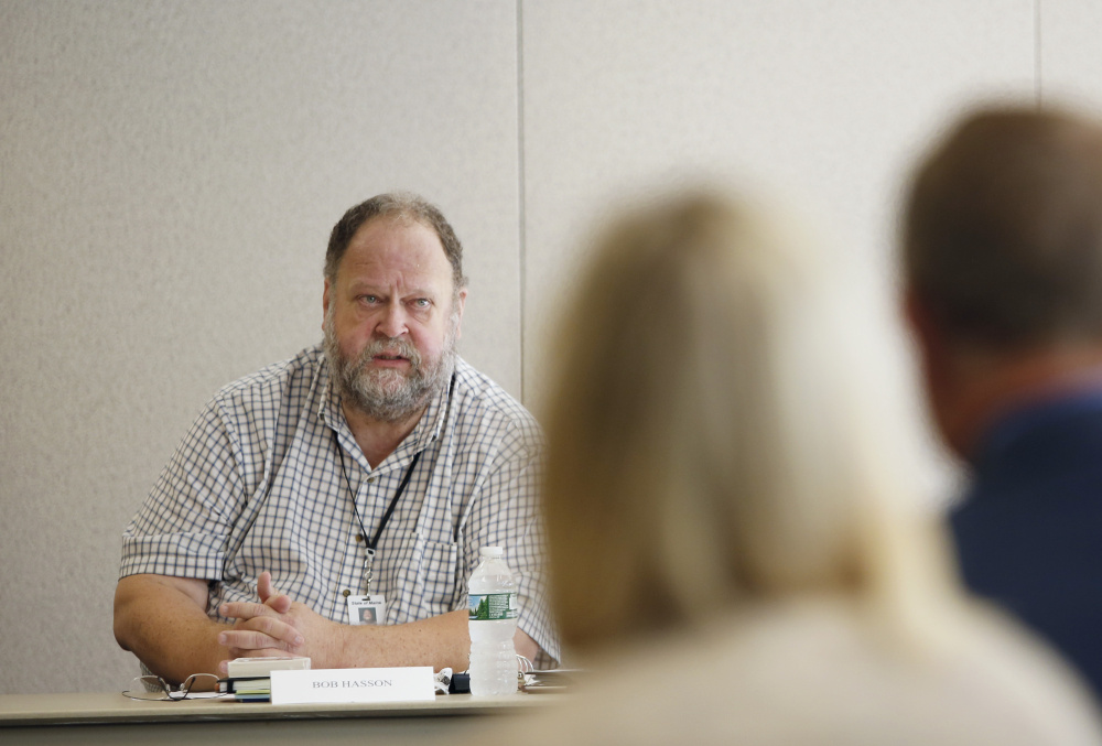 Chairman Bob Hasson opens a meeting of the 15-member education finance reform commission Monday at York County Community College in Wells.