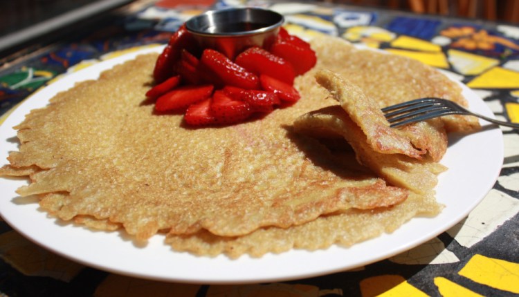 At Local Sprouts Cooperative Cafe in Portland, the pancakes are actually ployes advertised as vegan.