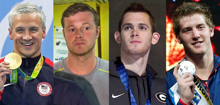 Ryan Lochte, left, and teammates Jack Conger, Gunnar Bentz and Jimmy Feigen. 