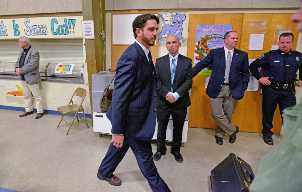 Waterville Senior High School principal Don Reiter leaves a public hearing on Nov. 10, 2015 at George J. Mitchell School in Waterville.