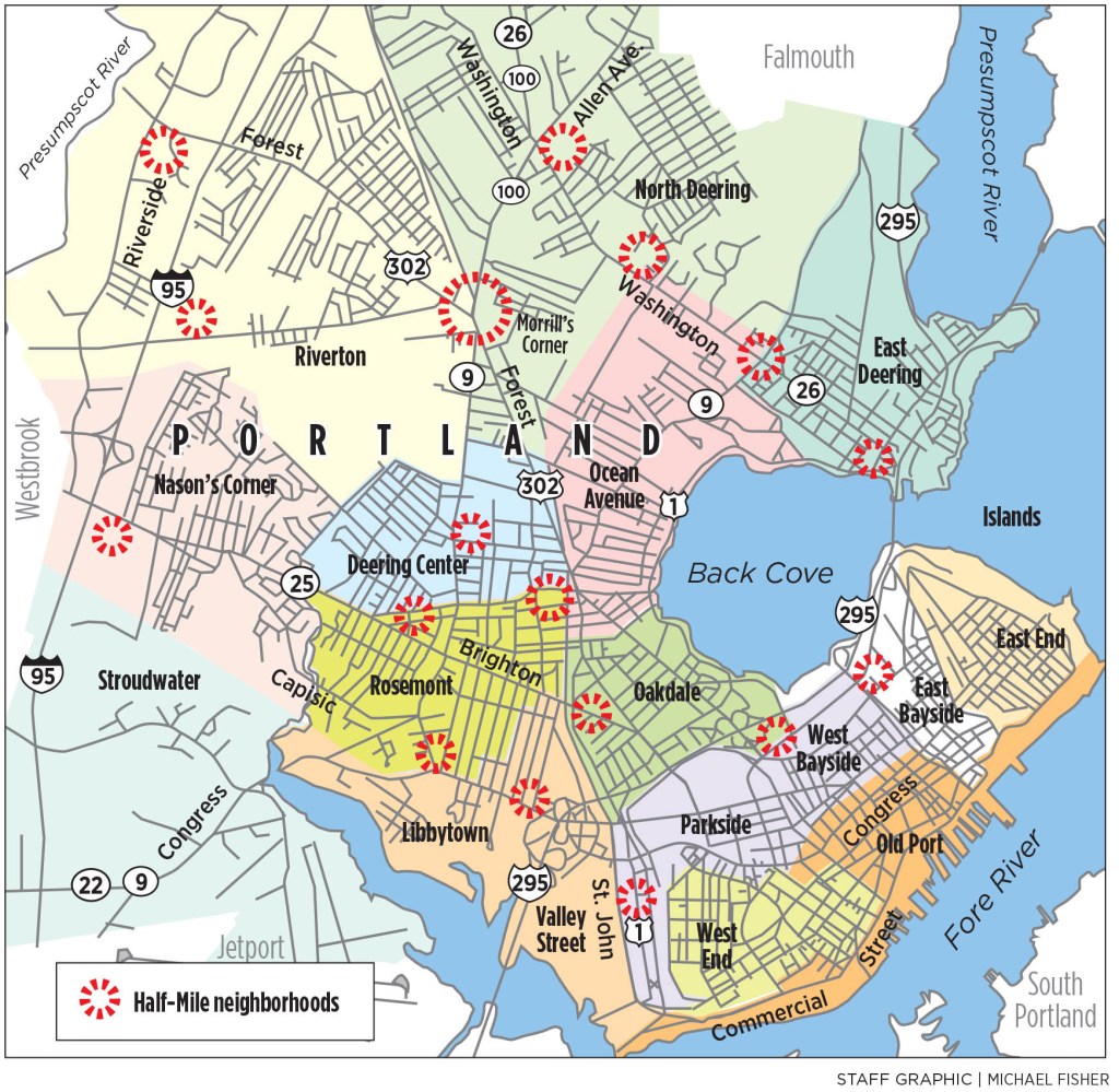 Potential neighborhood centers that would bring together housing, businesses, shops, cultural venues and green space.