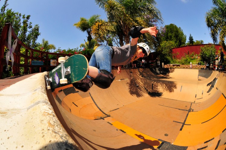 Barbara Odanaka does a backside grind at the Iguana Bowl in Encinitas, Calif. The adventurous baby boomer generation is still engaging in extreme sports as boomers move into their 50s, 60s and beyond.    Dan Hughes/Barbara Odanaka via AP