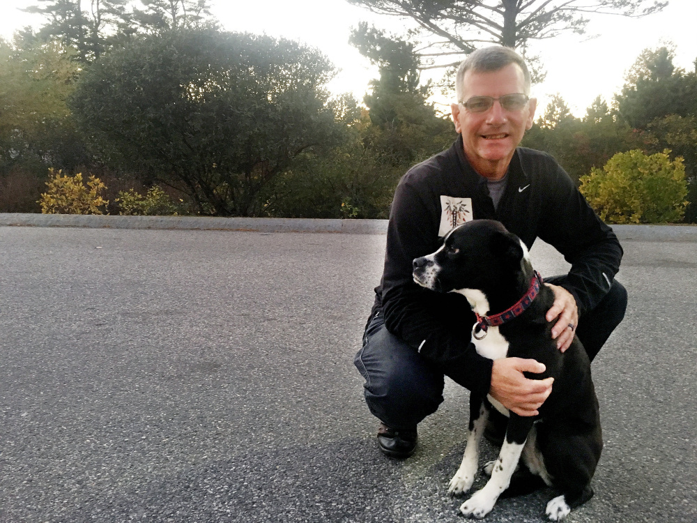 Richard Brewer of Falmouth earned a Purple Heart among many other medals. He founded the nonprofit One Warrior Won. He's with his service dog Anka.
(Photo by Heather Steeves)