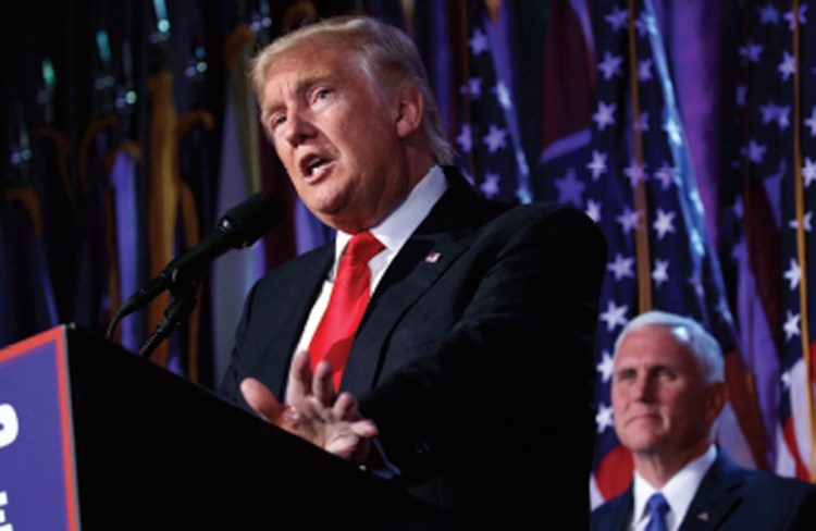 President-elect Donald Trump speaks at his election night rally in Manhattan.