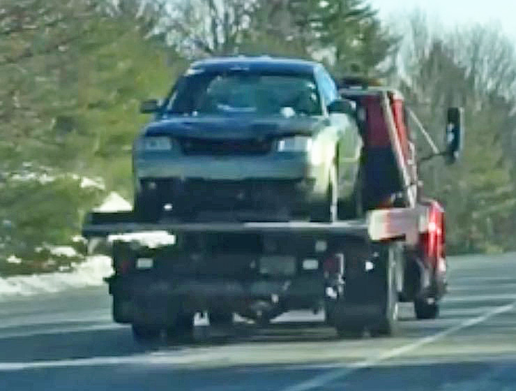 This is the Volkswagen that police suspect was involved in a fatal hit-and-run in Casco. <em>WCSH TV photo</em>