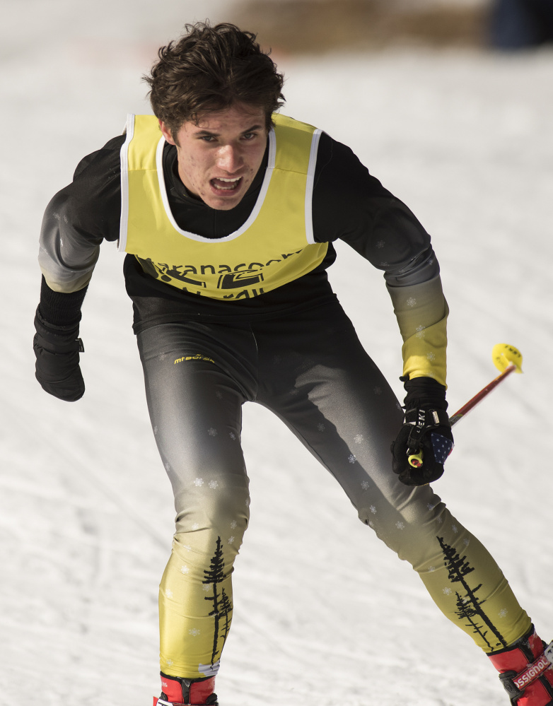 Maranacook Community High School senior Ruslan Reiter competes in the Maranacook Wave race on Jan. 21 in Readfield.