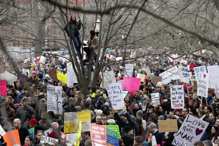 Hundreds gather to protest in Lafayette Park near the White House on Sunday.