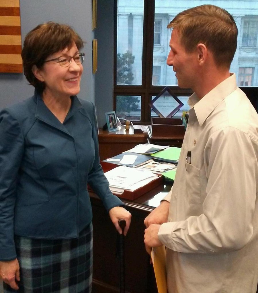 Adam Ratterree, 35, of Belfast visits U.S. Sen. Susan Collins, R-Maine, Thursday in Washington.