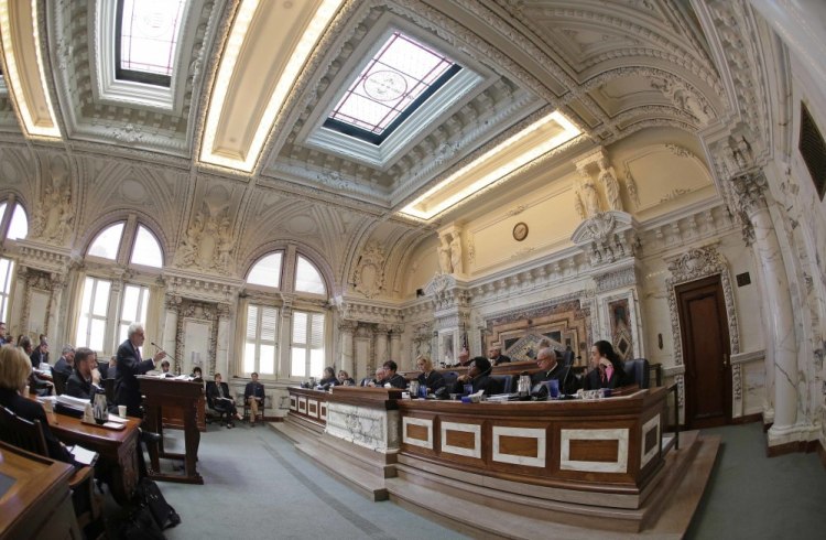 A panel of the 9th U.S. Circuit Court of Appeals meets in San Francisco in 2014. The federal appellate court is hearing arguments whether to reinstate President Trump's immigration travel ban.