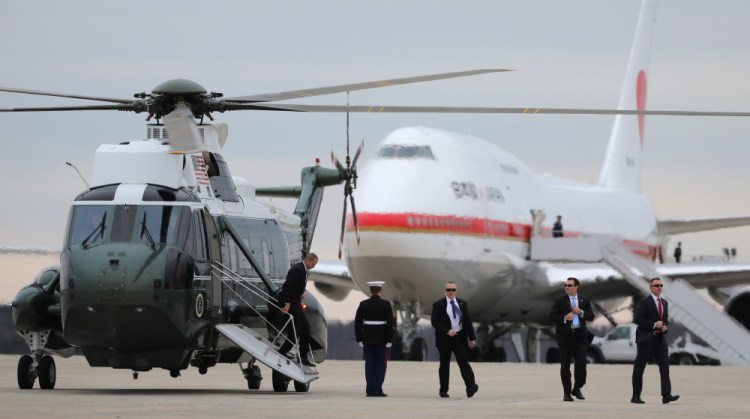 Secret service agents arrive at Joint Base Andrews prior the departure of Air Force One transporting Japanese Prime Minister Shinzo Abe, his wife Akie Abe, President Trump and First Lady Melania Trump to Palm Beach.