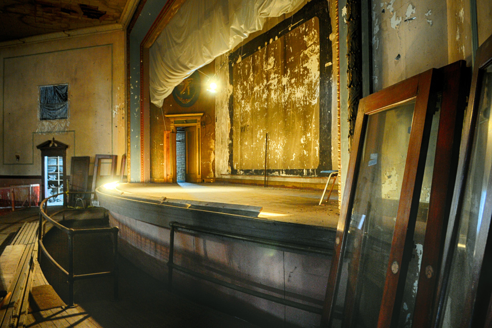 The stage at the Colonial Theatre, where supporters hope to breathe new life into the long-shuttered entertainment space.