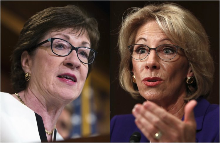 Susan Collins says she won't support Betsy DeVos' bid for education secretary.