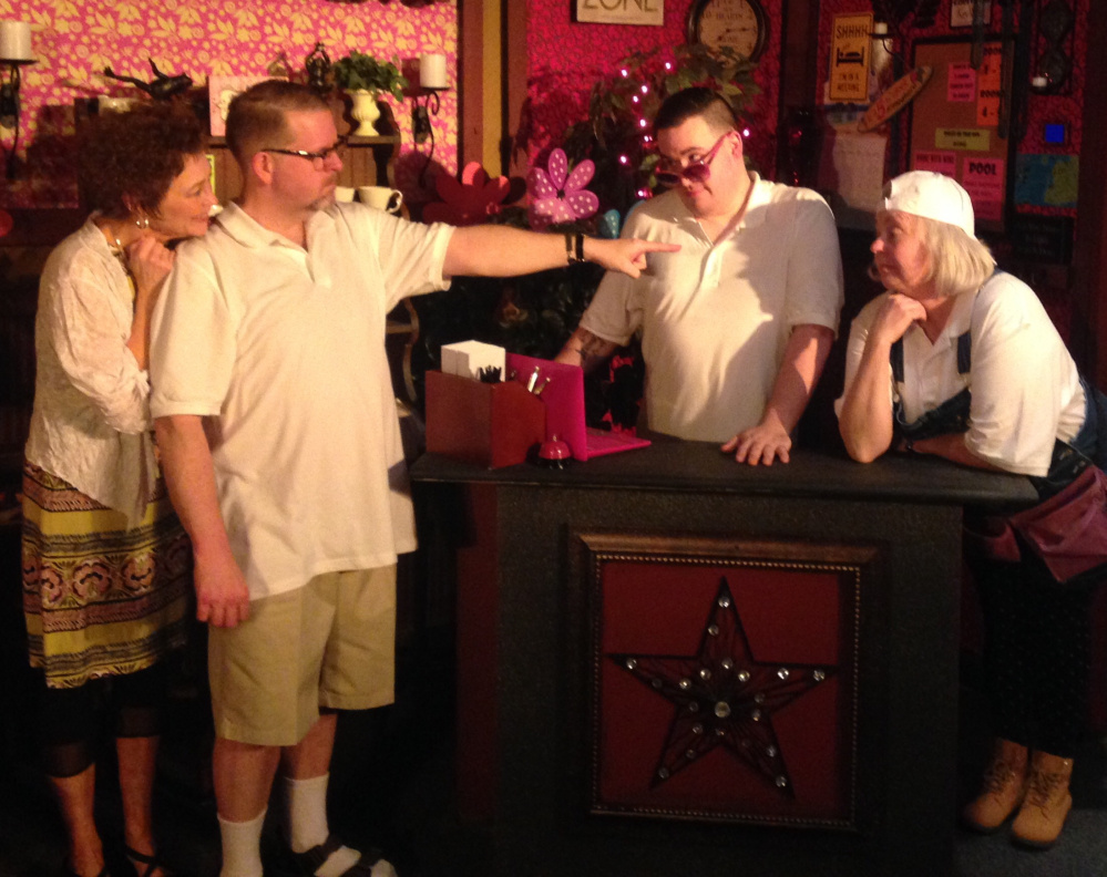 Cindy O'Neil as Liz, Jeffrey Gillenwater as George, Justin Gifford as Clark and Leslie Chadbourne as Jane. 
  
 Photo courtesy of Footlights Theatre