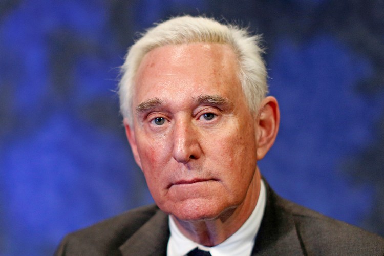 Political adviser Roger Stone, pictured here after a Feb. 28, 2017, interview in New York , says conversations he had with a suspected hacker allegedly linked to Russia were "completely innocuous."