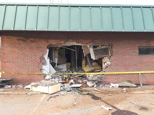 There's a large hole in a building on Broadway in South Portland.  