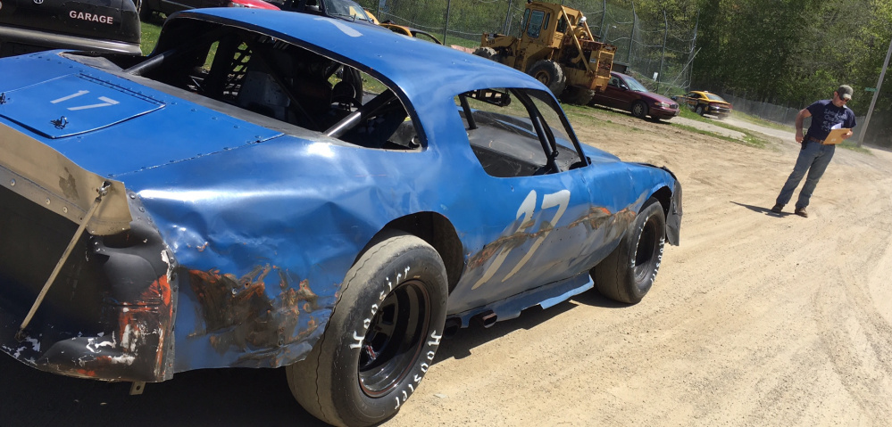 Steve Rackliff of Starks waits in his car to line up for a qualifying race Sunday at Unity Raceway.