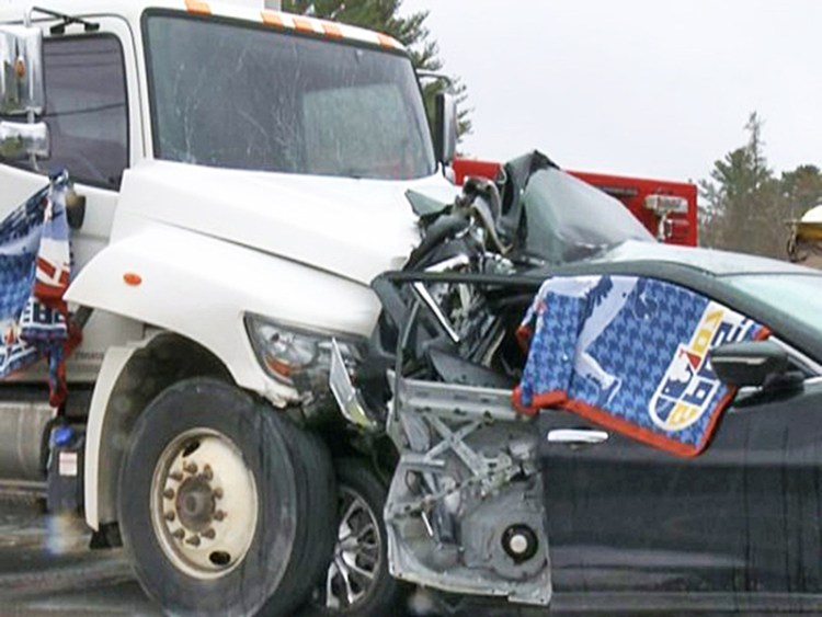 Police say Kathy Harriman died when her car was struck from behind by a truck on Route 1A.