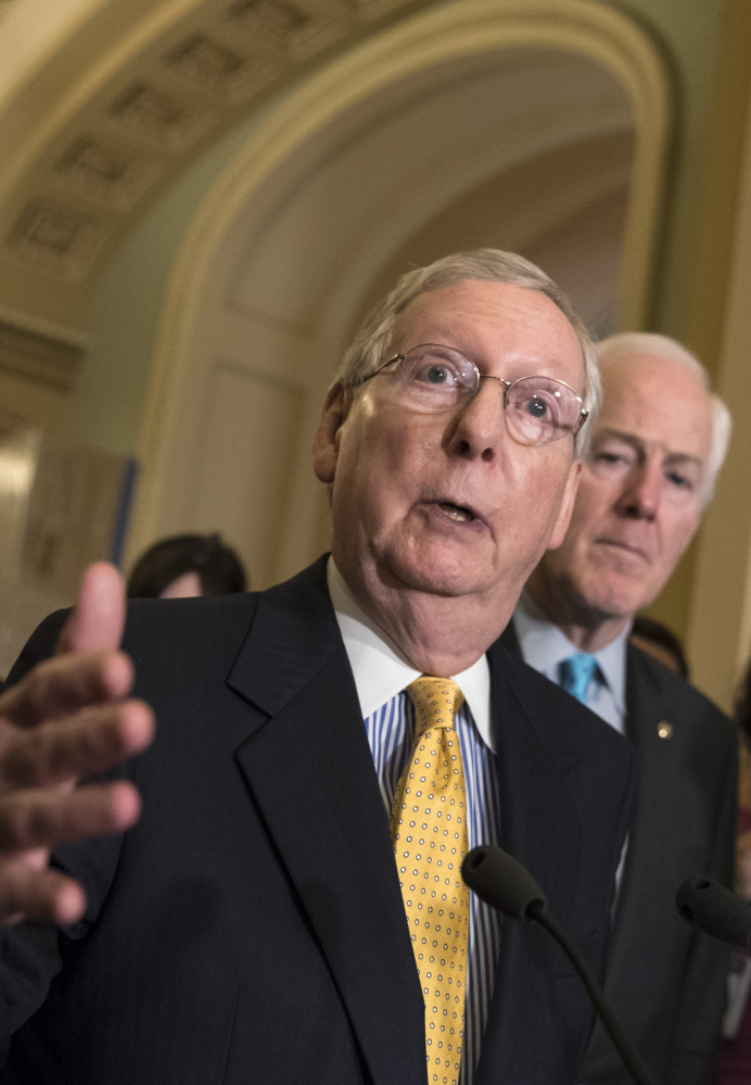 Senate Majority Leader Mitch McConnell speaks at the Capitol on Tuesday.